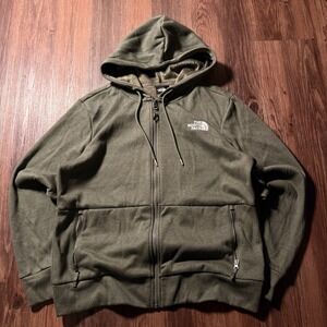 The North Face Full Zip Hoodie Womens Large Green Fleece Lined Jacket